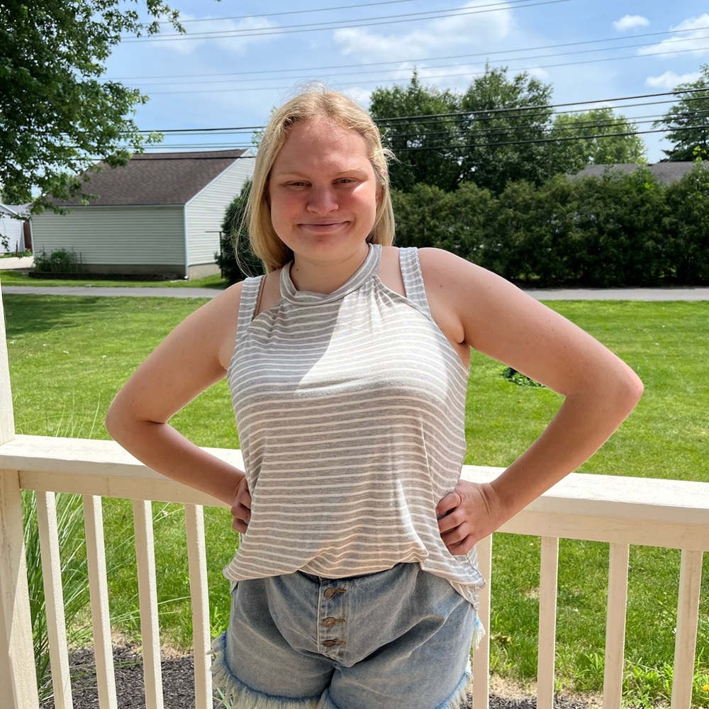 Sew In Love Light Gray and White Striped Tank Top MEDIUM